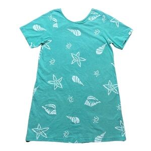 Vintage 90s Sundress Medium Beach Coastal Seashell Oversized Comfy Turquoise